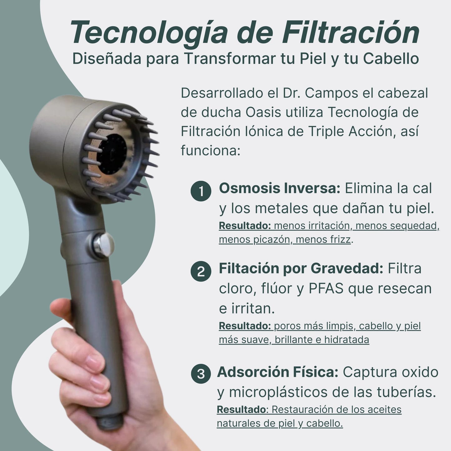 Cabezal de ducha con filtros AquaSense™